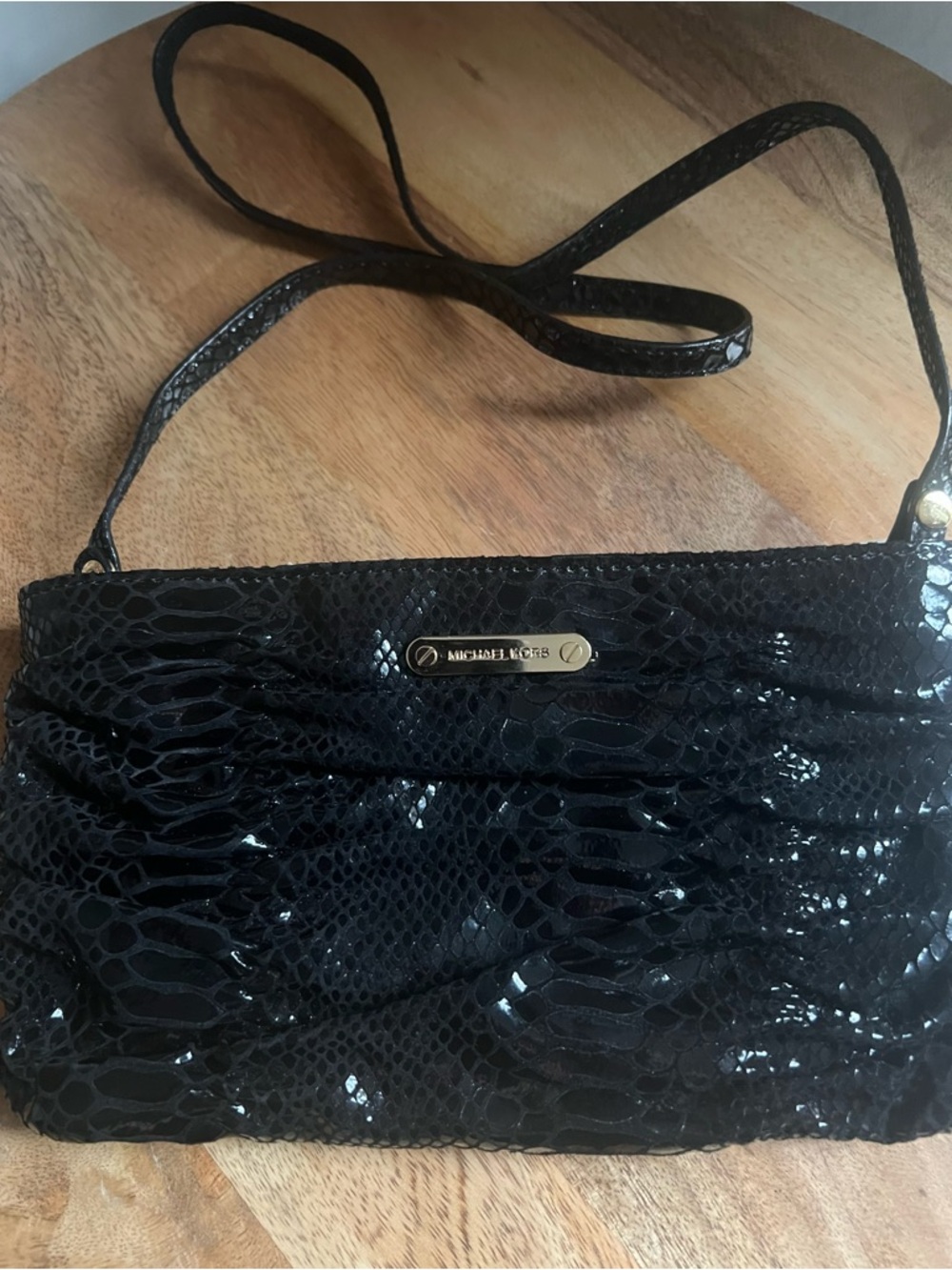 Michael Kors Black Patent Snake-Embossed Crossbody Bag evening bag “WEBSTER”